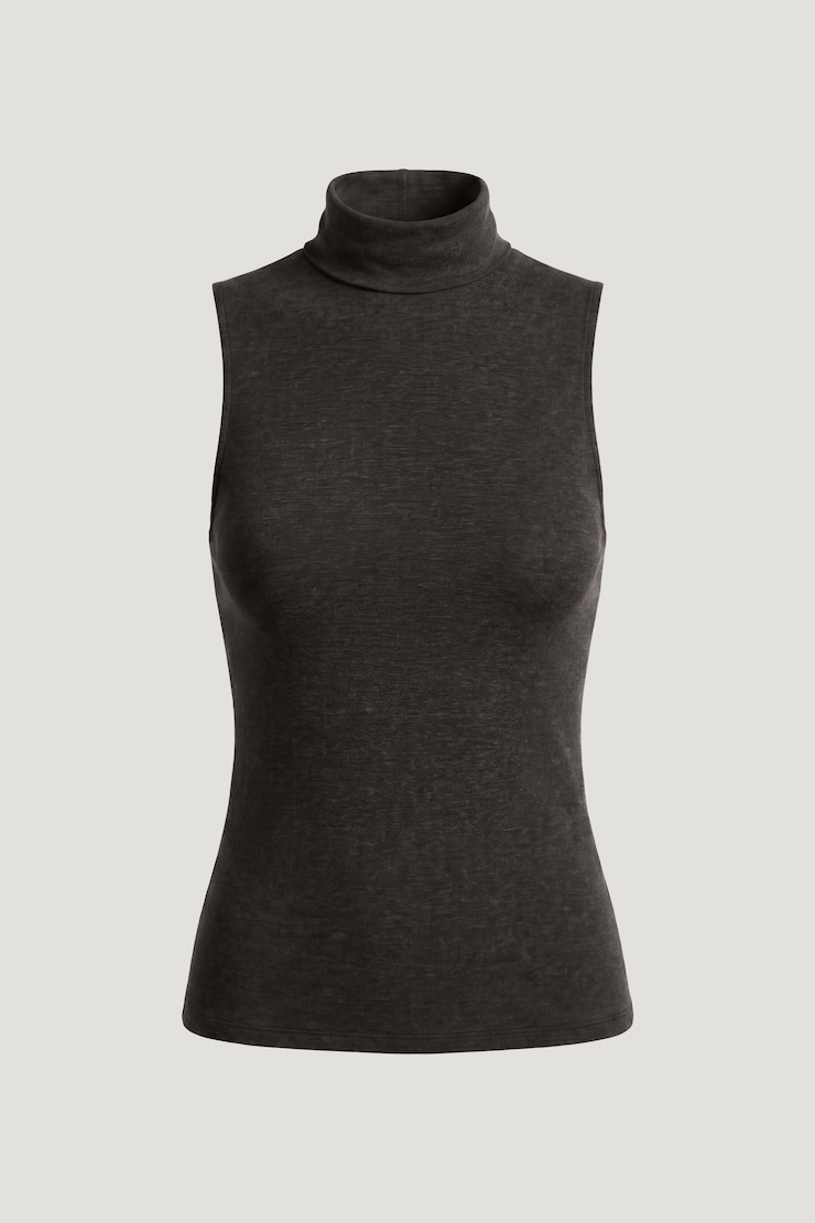 Sleeveless Turtleneck Top Carbon Grey Melange large