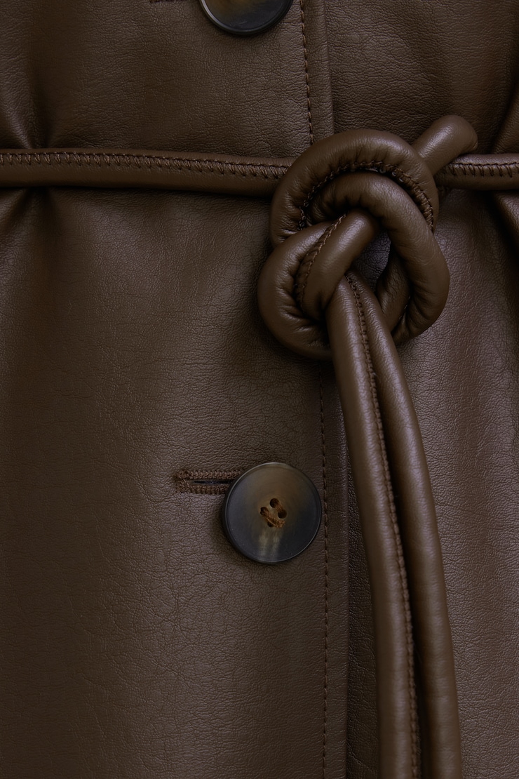 Faux Leather Mac Coat Coffee Bean Brown large