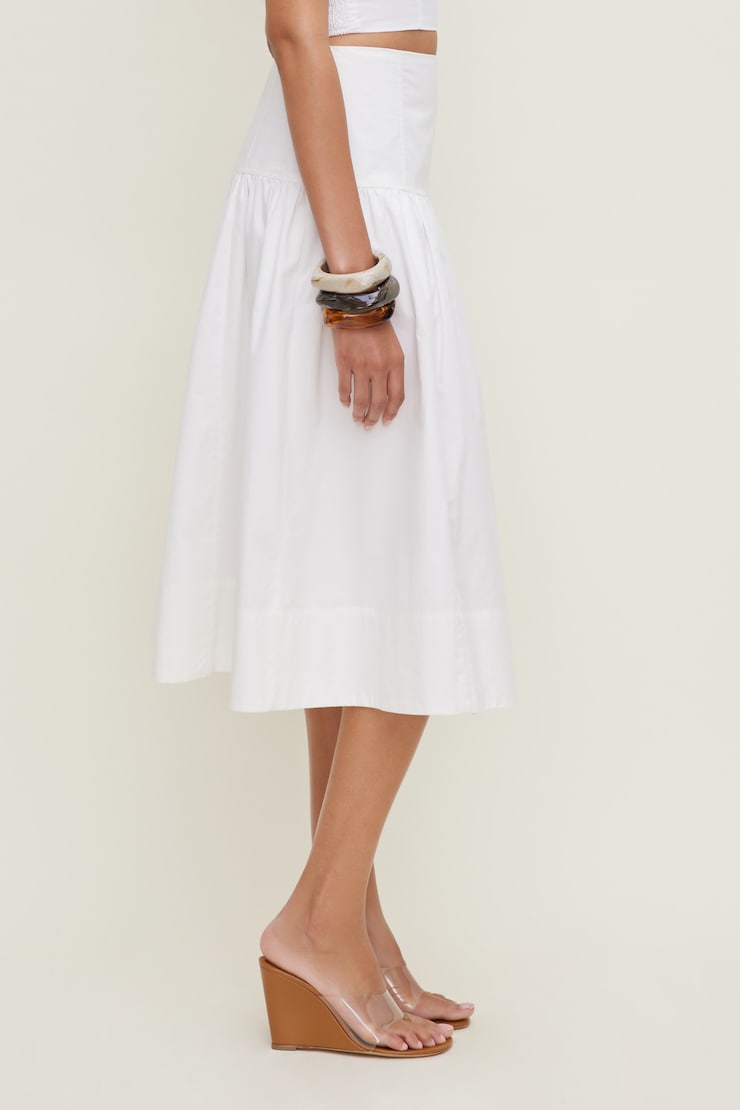 Drop Waist Poplin Midi Skirt Bright White large