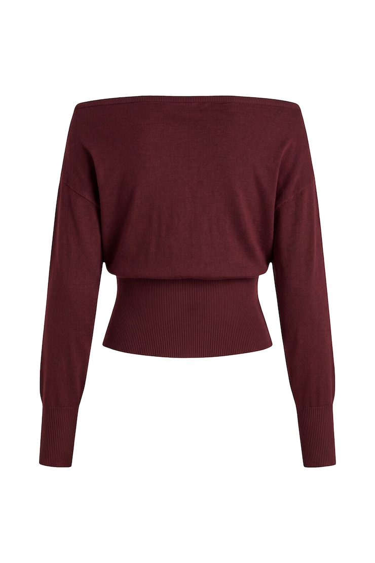 Off Shoulder Reset Long Sleeve Top, Burgundy Bite, large