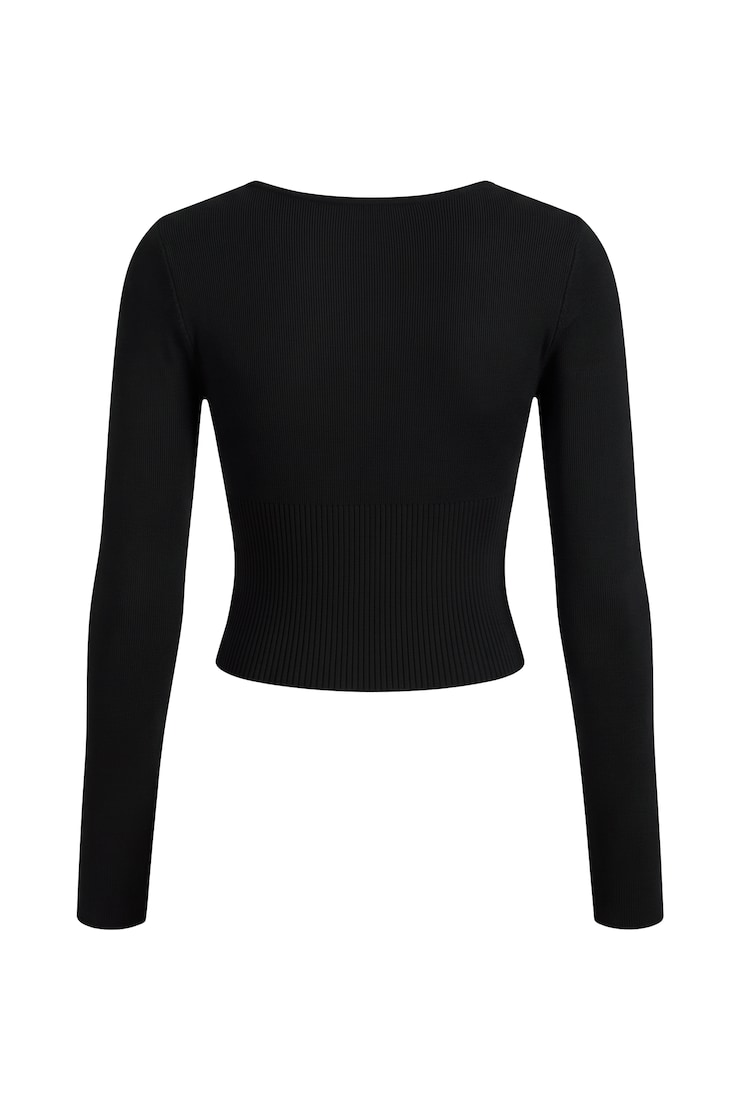 Scoop Neck Cinch Waist Sweater, Jet Black, large