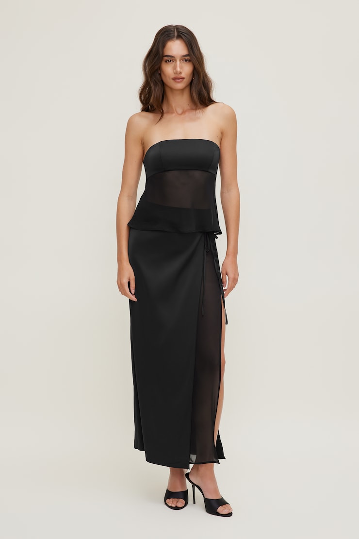 Satin Wrap Maxi Skirt Jet Black large