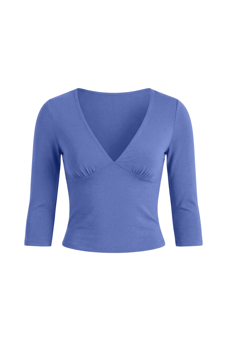 Plunge 3/4 Sleeve Top, Blue Blush, large