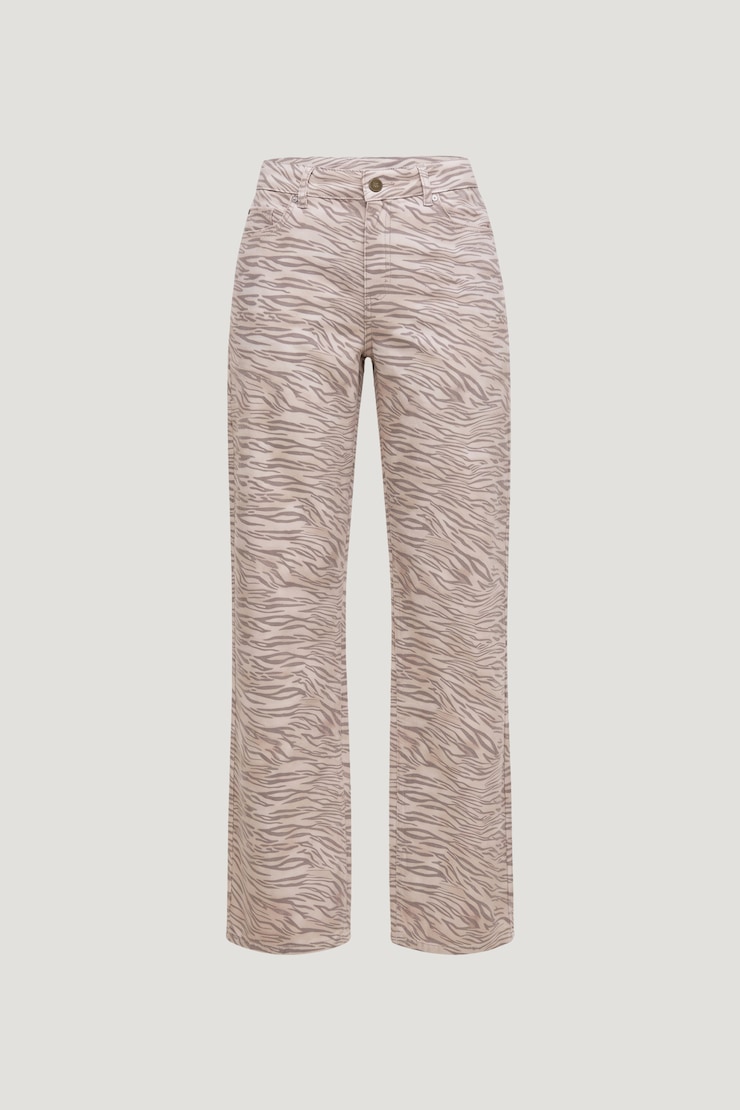 Jean Mika à taille mi-haute et jambe droite décontractée Beige zigre large