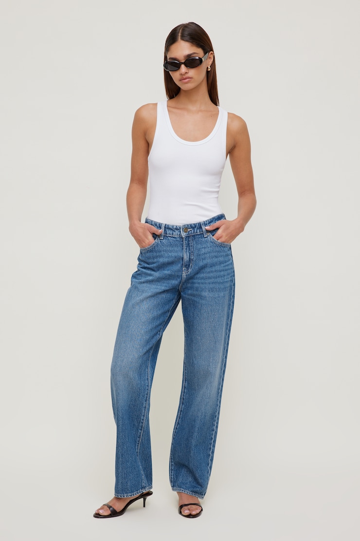 mika Mika Mid Rise Relaxed Straight Leg Jeans Black | Dynamite