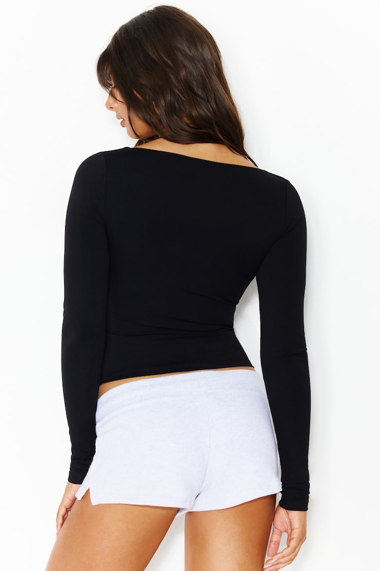 Sleek Crossover Longsleeve Top, Jet Black, large