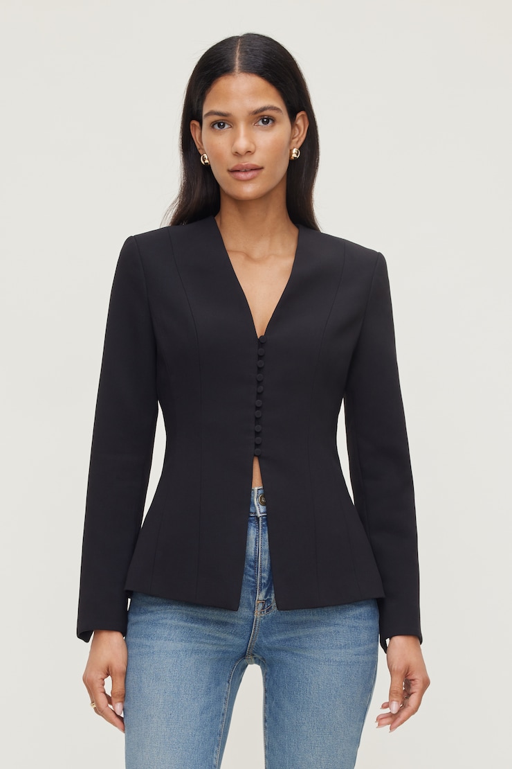 Plunge Small Button Blazer Jet Black large