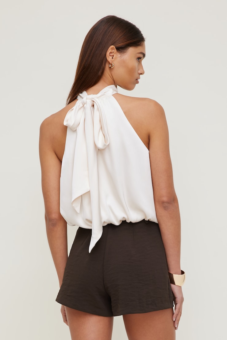 Paloma Bubble Satin Halter Blouse Sea Salt Cream large