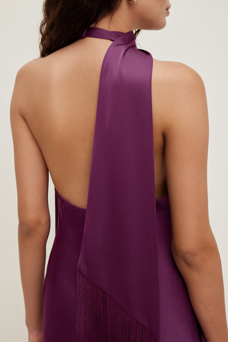 Fringe Scarf Satin Mini Dress Plum Caspia Purple large