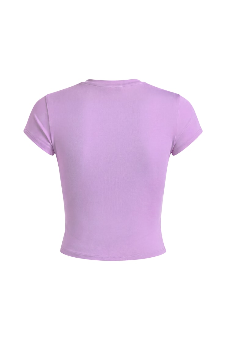 Sleek High V-Neck Short Sleeve Top, Charged Lilac Purple, large