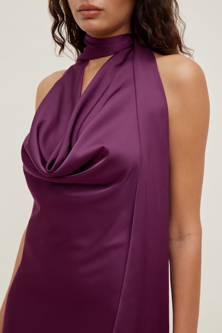 Fringe Scarf Satin Mini Dress Plum Caspia Purple large