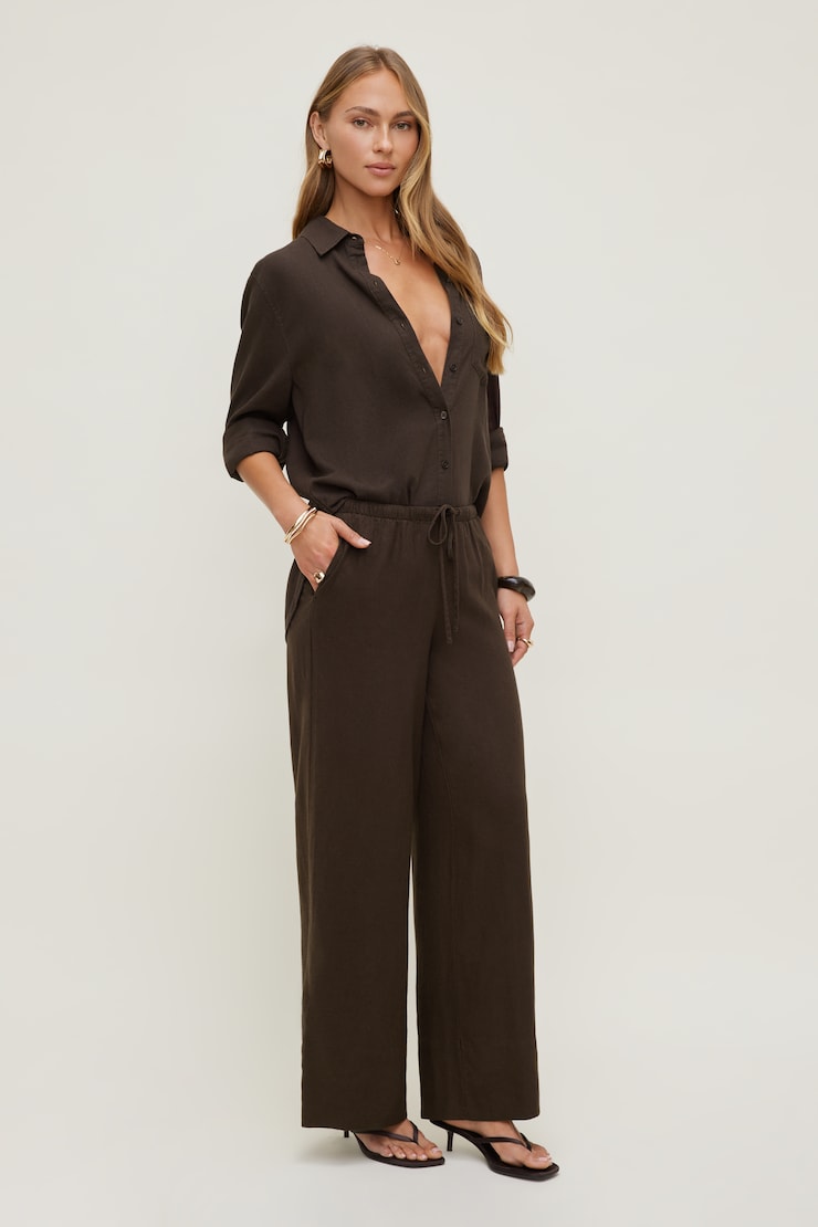 Isla Oversized Linen Shirt Java Brown large