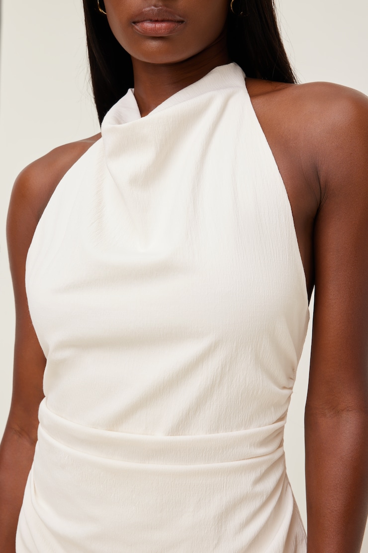 Cowl Halter Mini Dress Sea Salt Cream large