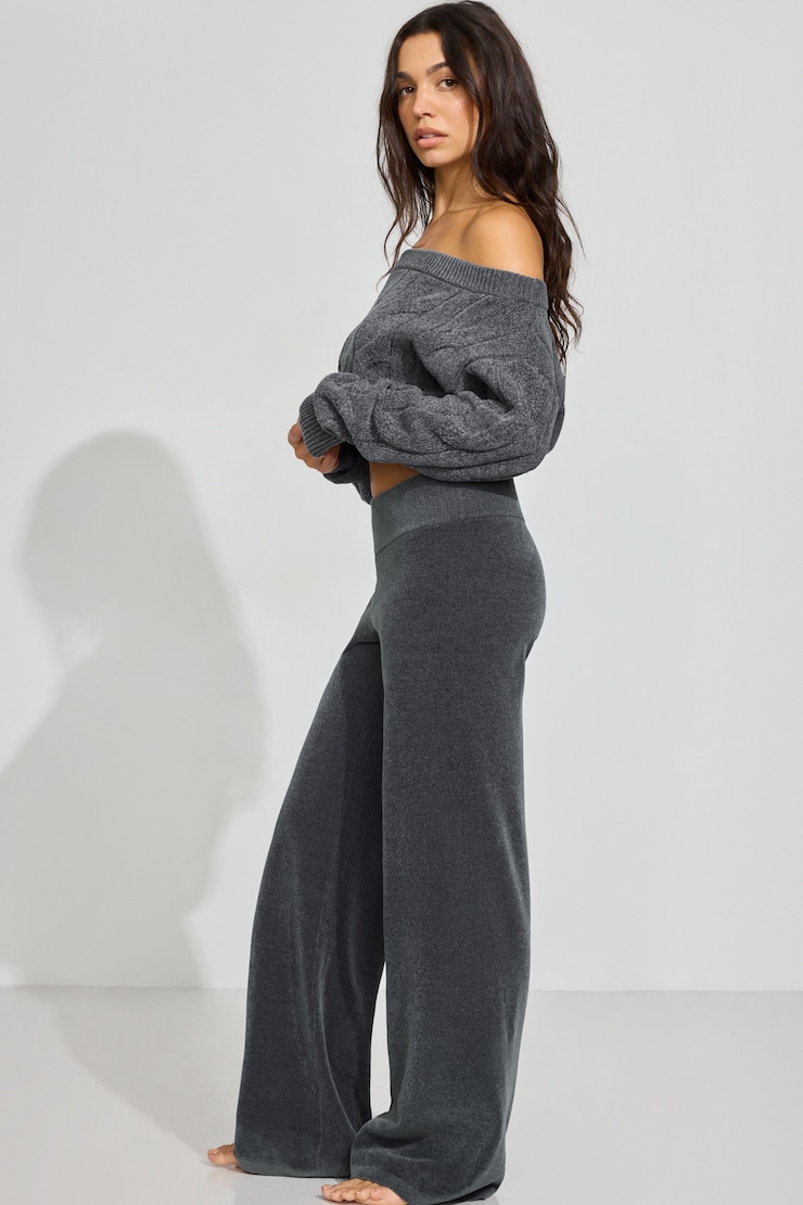 Chenille Low Rise Pants, Burnt Ash Grey, large