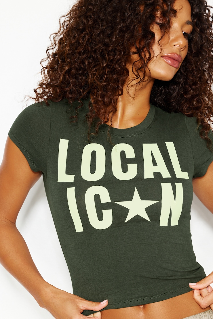 SuperSoft Cropped Crewneck T-Shirt, Olive Obsession with Local Icon Art, large