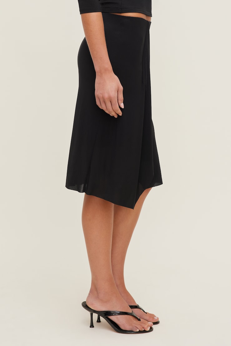 Asymmetric Draped Midi Skirt Jet Black large