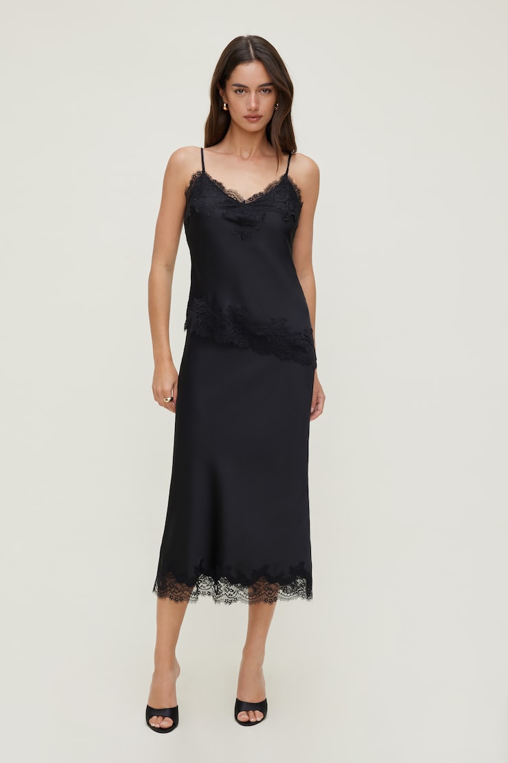 Lace Satin Midi Skirt