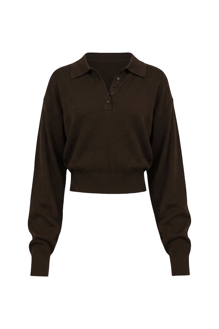 After Practice Polo Sweater, Deep Brown, large