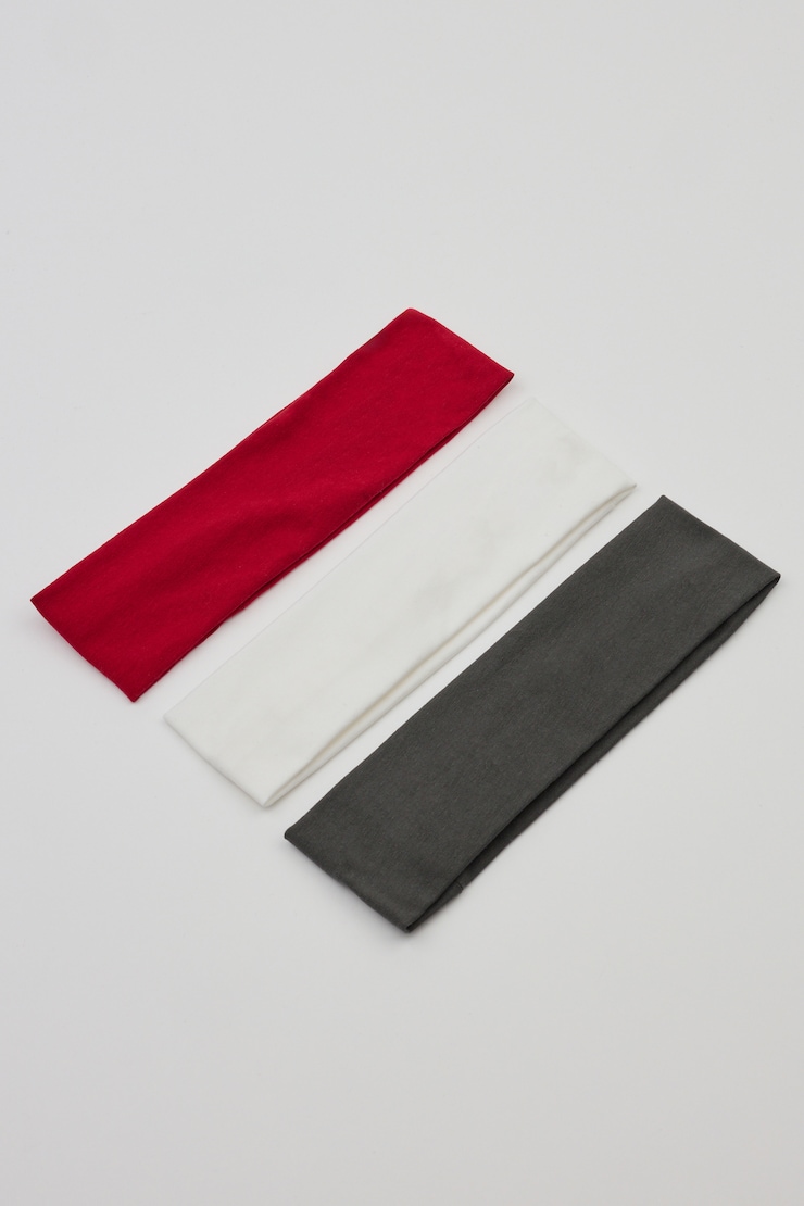 Set of 3 Stretchy Headbands, Jester Red/Burnt Ash Grey/White, large