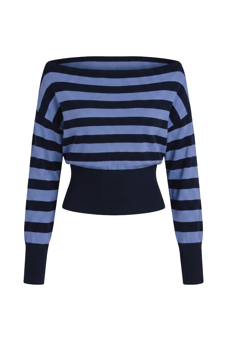 Off Shoulder Reset Long Sleeve Top, Naughty Navy Blue/Blue Blush Stripes, large
