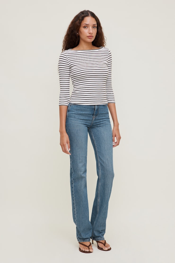 Maude Striped T Shirt Snow White / Java Brown Stripes large
