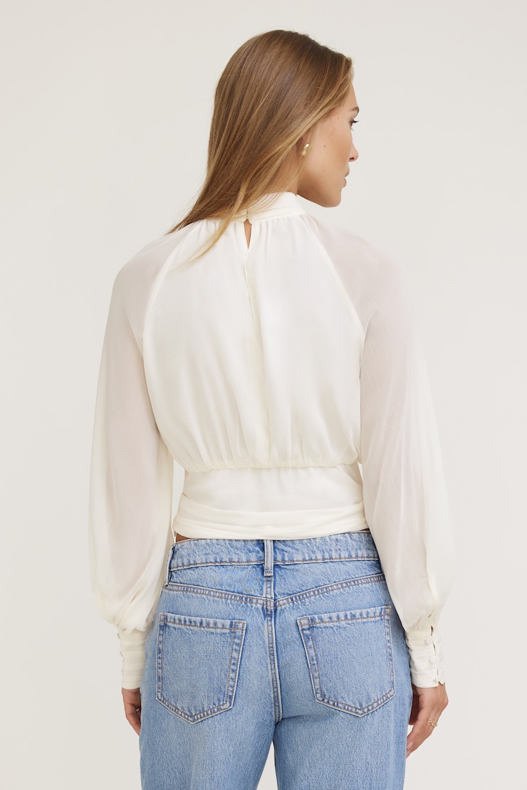 Mock Neck Chiffon Blouse Sea Salt Off White large