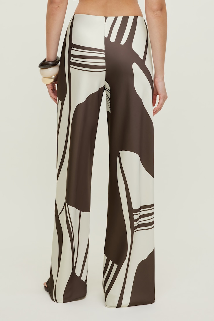 Izzy Wide Leg Satin Pants Brown Abstract large