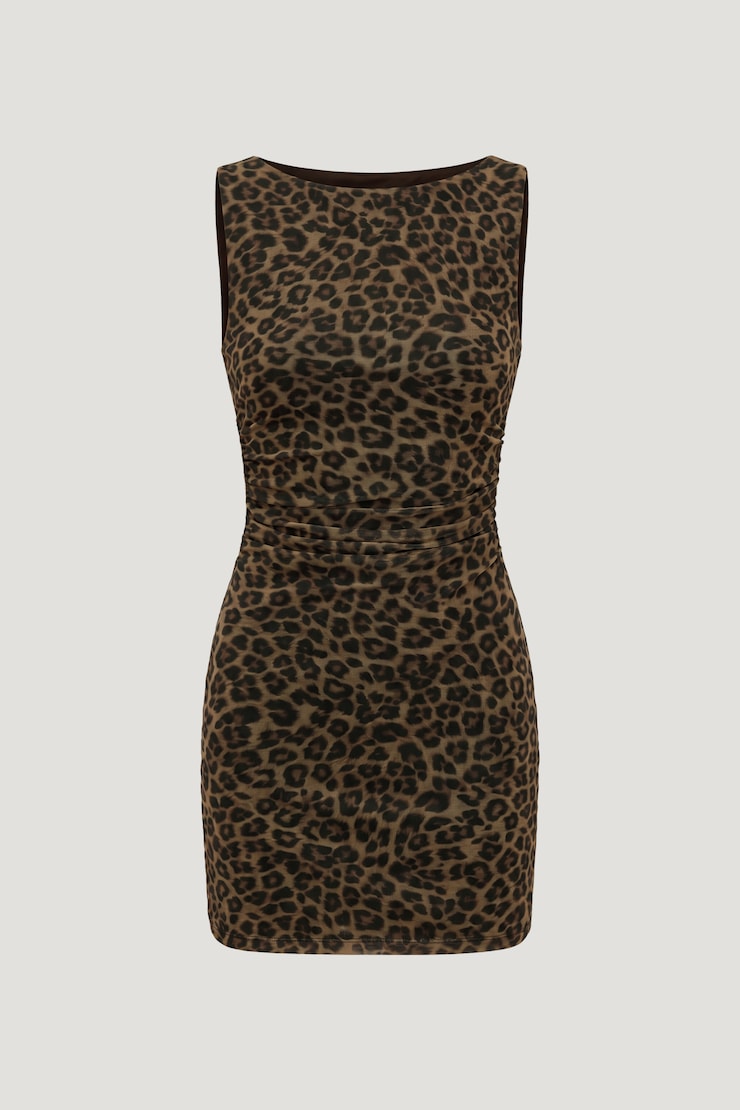 Katia Mesh Mini Dress Leopard Brown large