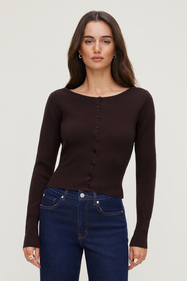 Sara Ribbed Cinch Hem Cardigan