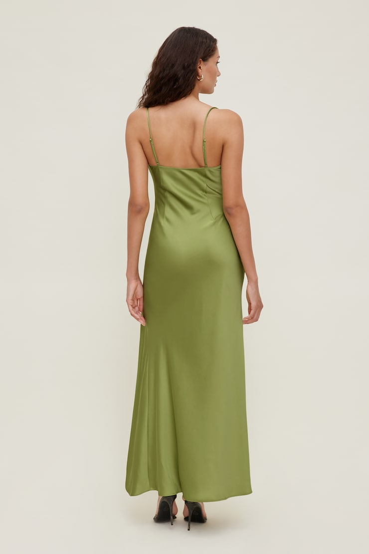 Lucia Satin Maxi Slip Dress Fern Green large