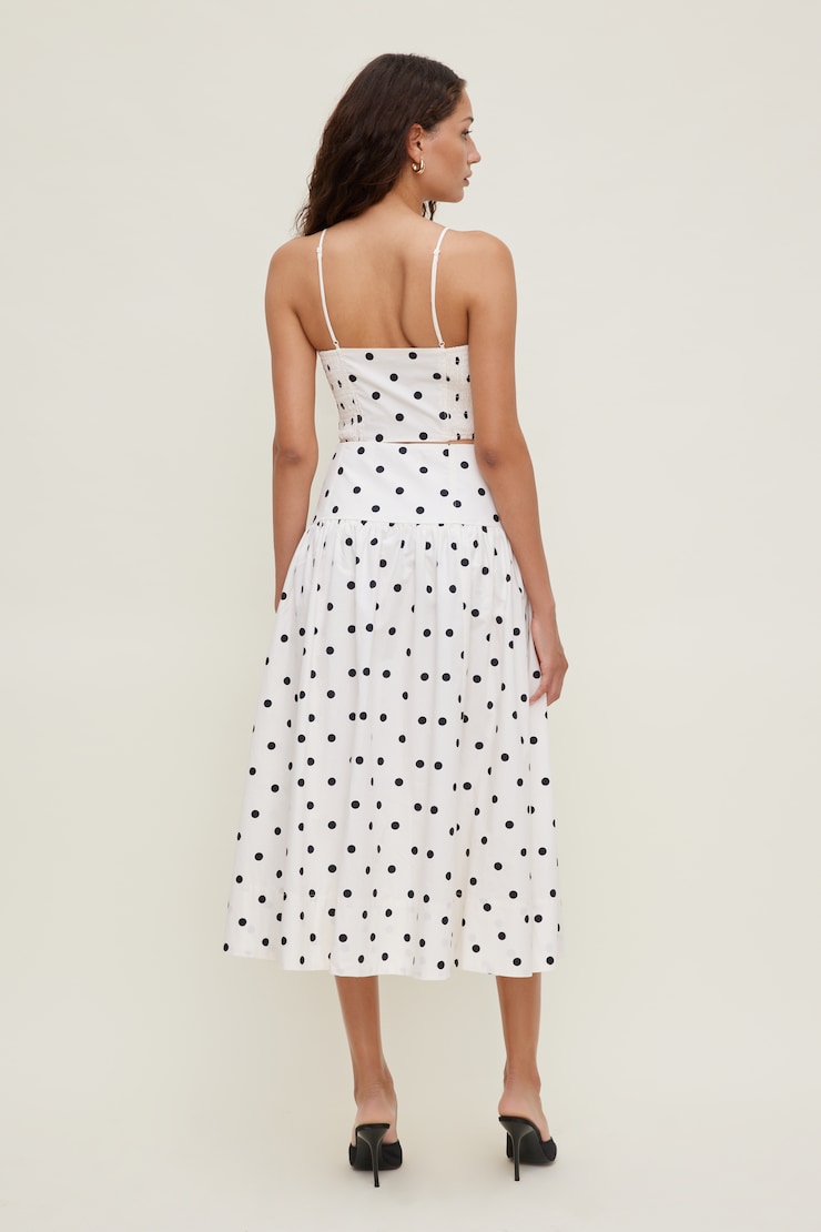 Cropped Poplin Tank Top White w/ Black Polka Dots large