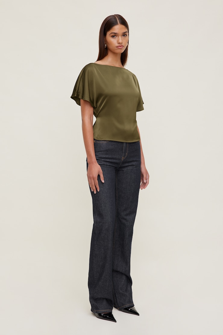 Farra Satin Blouse Dark Olive Khaki large
