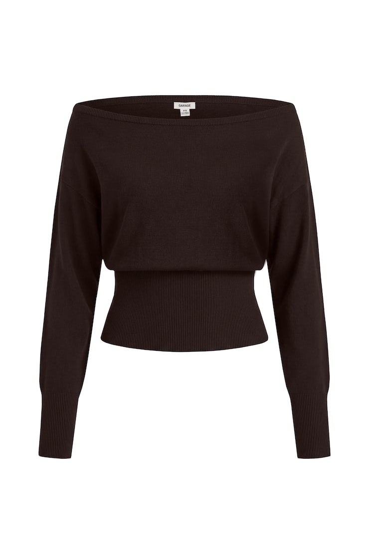 Off Shoulder Reset Long Sleeve Top, Chocolate Mousse Brown, large