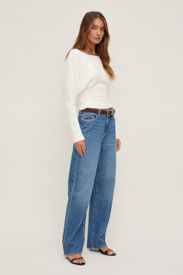 Cinched Boat Neck Sweater Snow White large