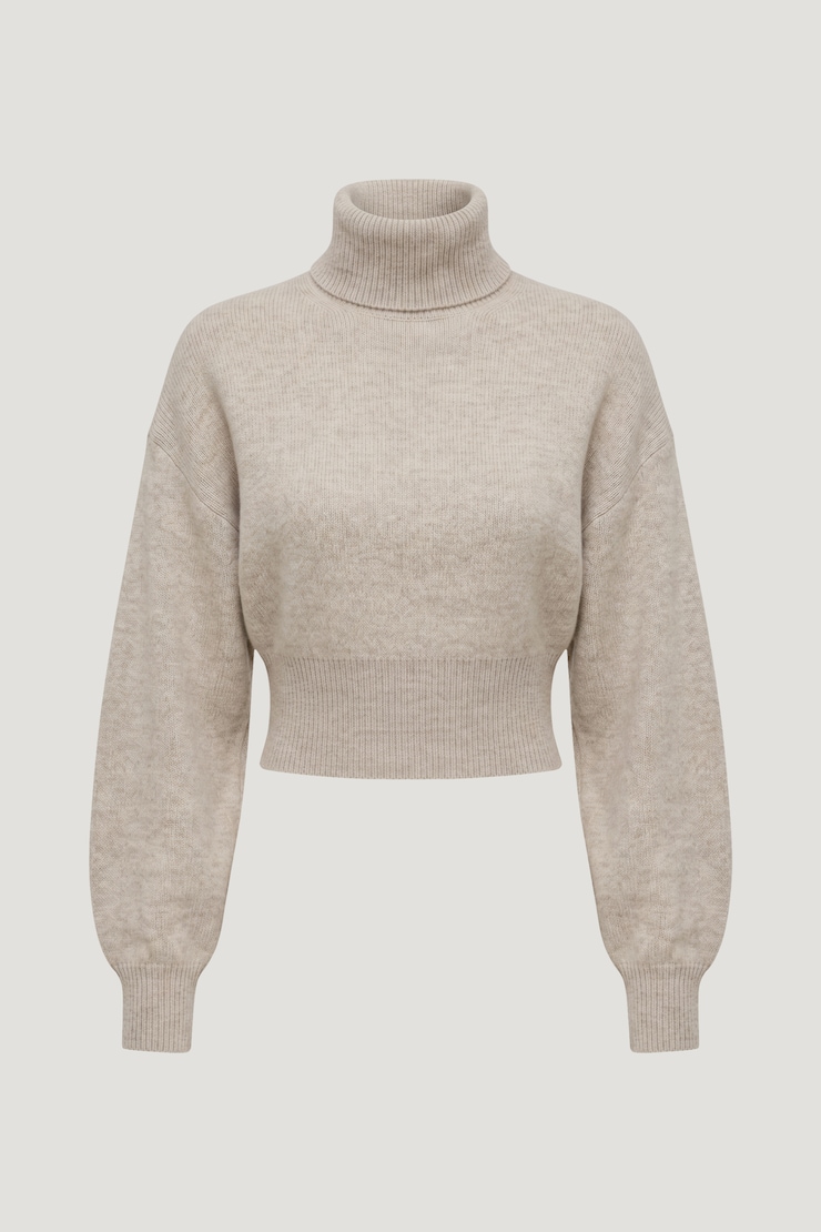 Ellora Cropped Turtleneck Sweater Atmosphere Melange Beige large