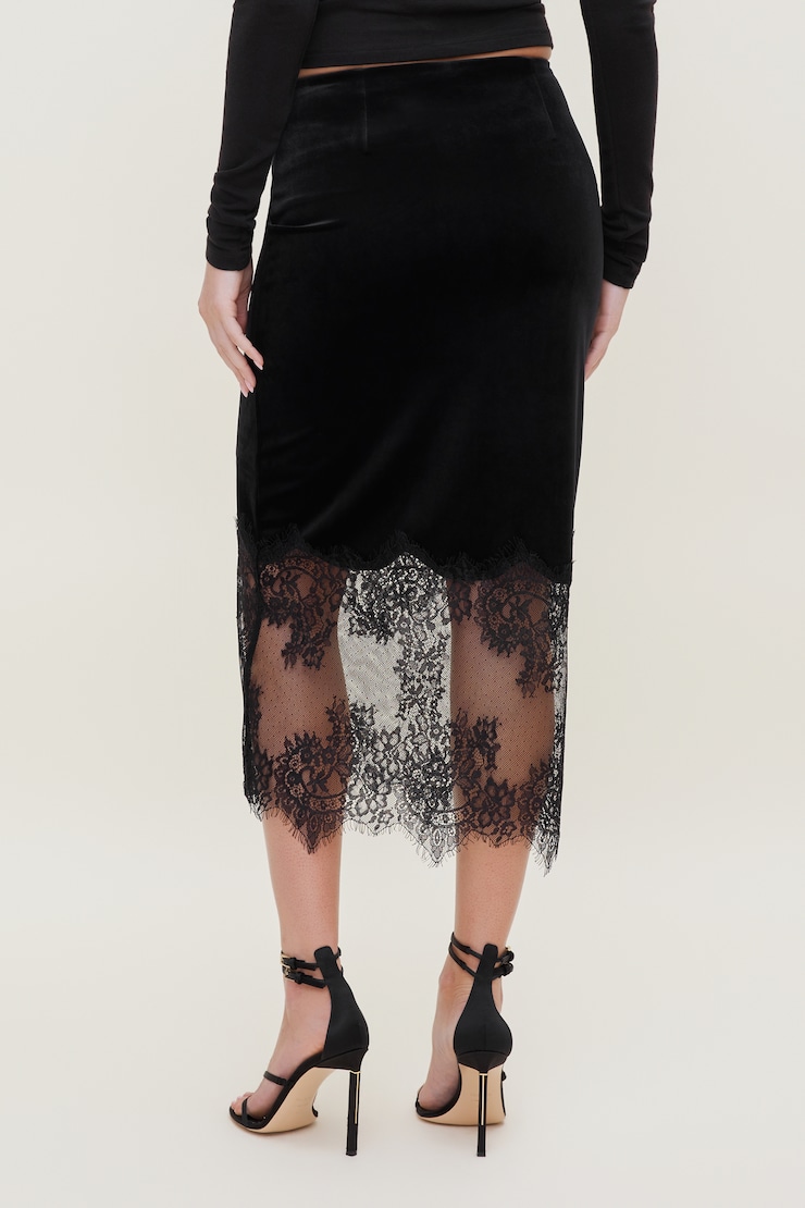 Velvet Lace Midi Skirt Jet Black large