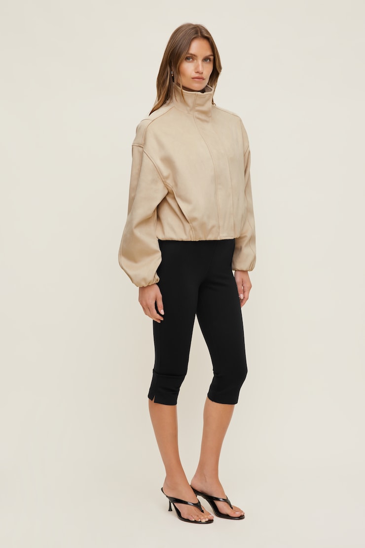 Brynn Faux Suede Bomber Jacket Pumice Stone Beige large