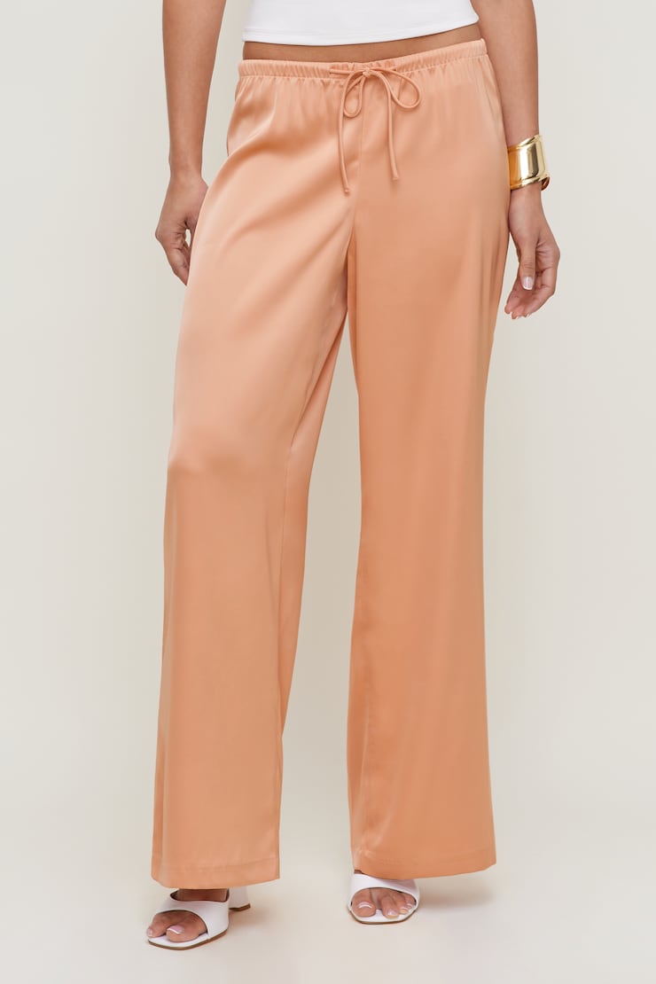 Leo Satin Wide Leg Pants Dusty Coral Orange large