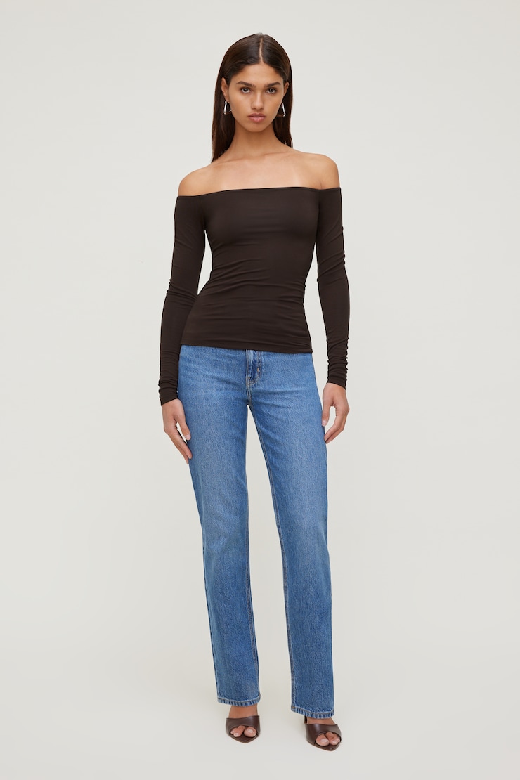 Off Shoulder Long Sleeve Top Java Brown large