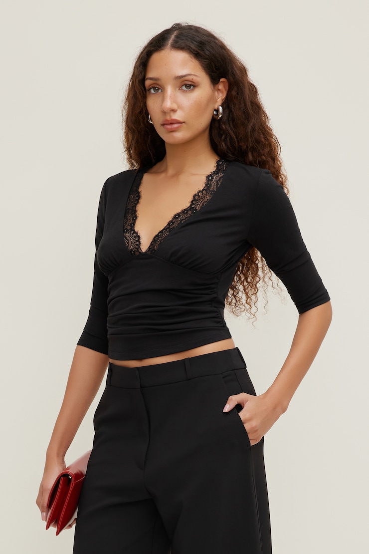 Lace Trim 3/4 Sleeve Top
