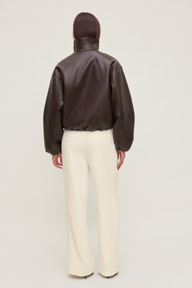 Wrap Faux Leather Bomber Jacket Dark Cherry Burgundy large