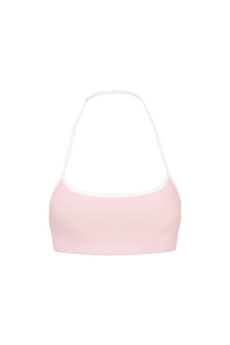 Active Micro Halter Top, Pink/Snow White, large