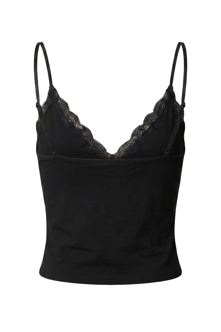 Plunge Lace Trim Cami Top, Jet Black, large