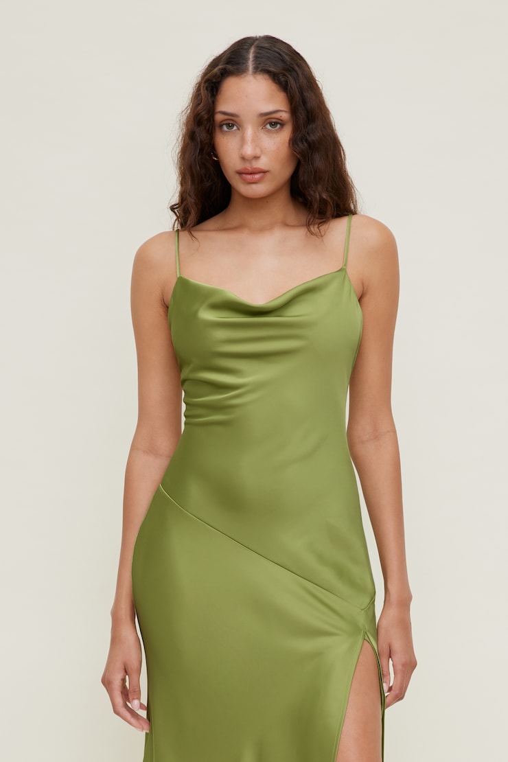 Lucia Satin Maxi Slip Dress Fern Green large