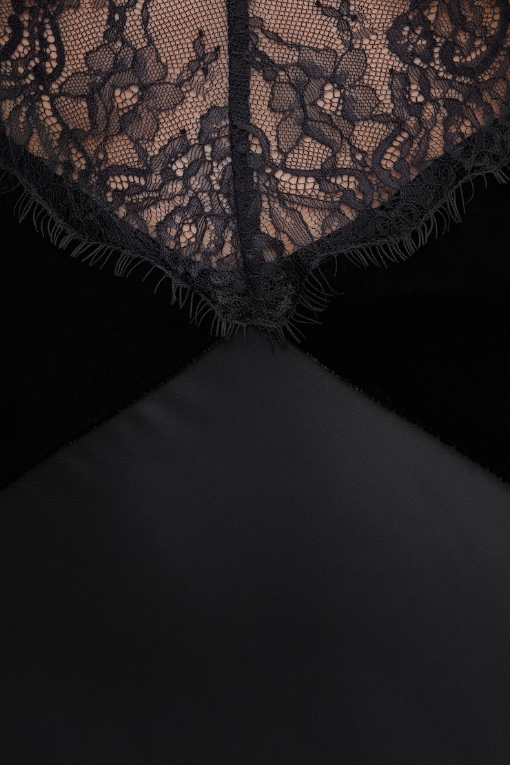Robe maxi en velours et dentelle Noir encre large