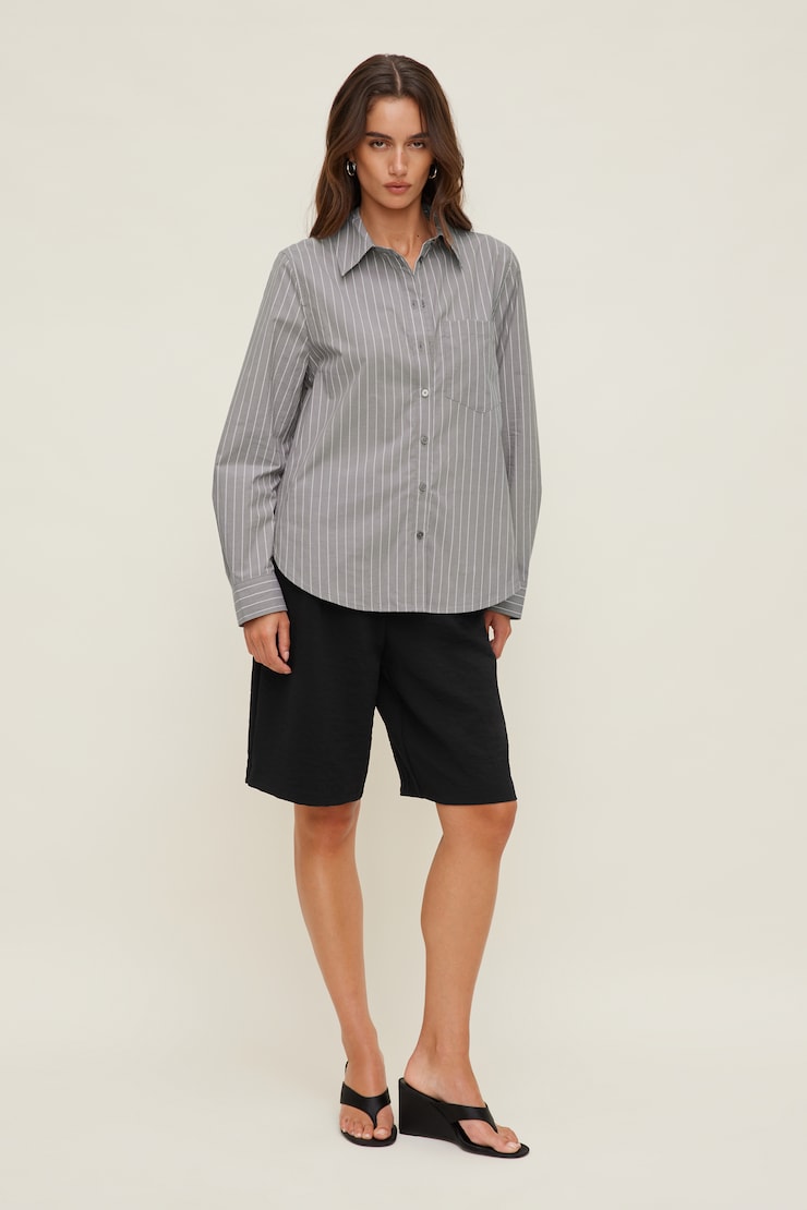 Isla Poplin Shirt Grey / White Stripes large
