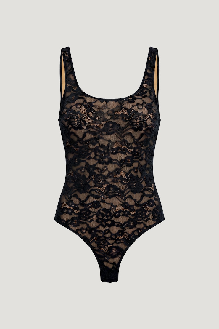 Scoop Neck Lace Bodysuit Jet Black large