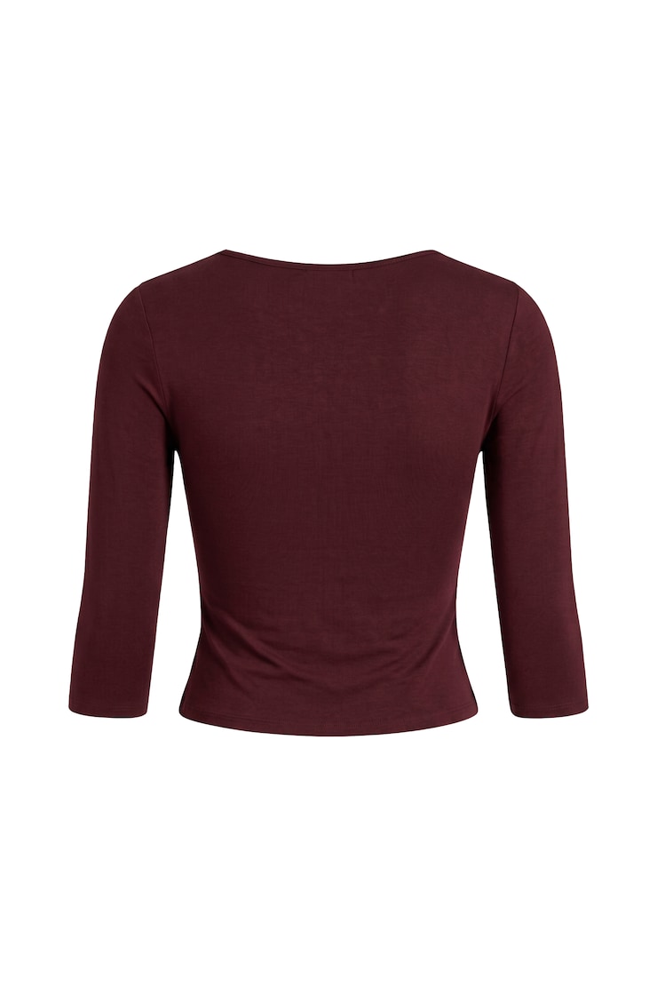 Plunge 3/4 Sleeve Top, Burgundy Bite, large