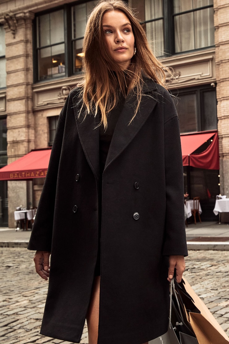 Balloon Sleeve Cocoon Coat Black | Dynamite