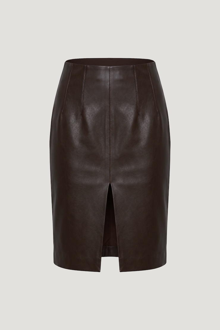 Faux Leather Midi Skirt French Mole Brown large
